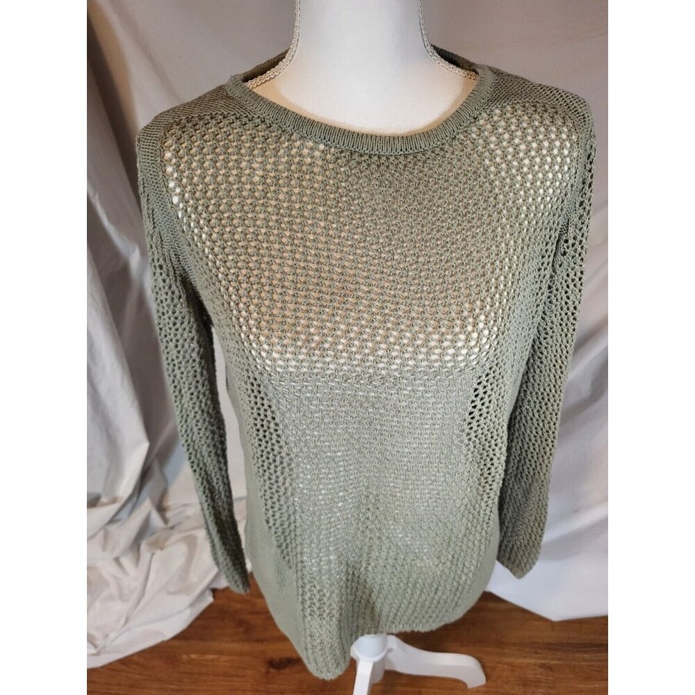 Style & Co Size M Olive Green Open‎ Knit Sweater Size